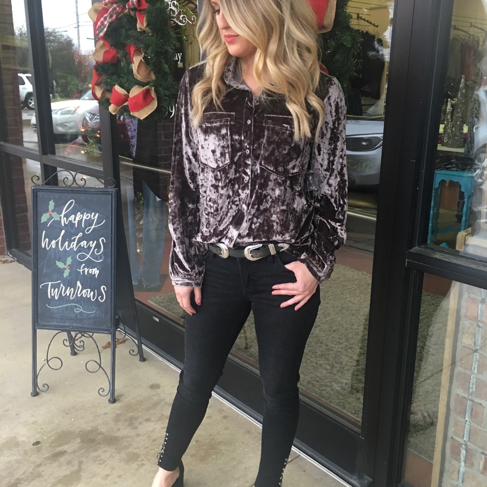 Velvet Smoke Color Split Sleeve Top Billy T Blouse - Picture 3 of 3